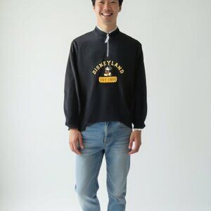 💕Disneyland Resort 1/4 Zip Pullover  S Black Sweatshirt Embroidered Mickey Y2K